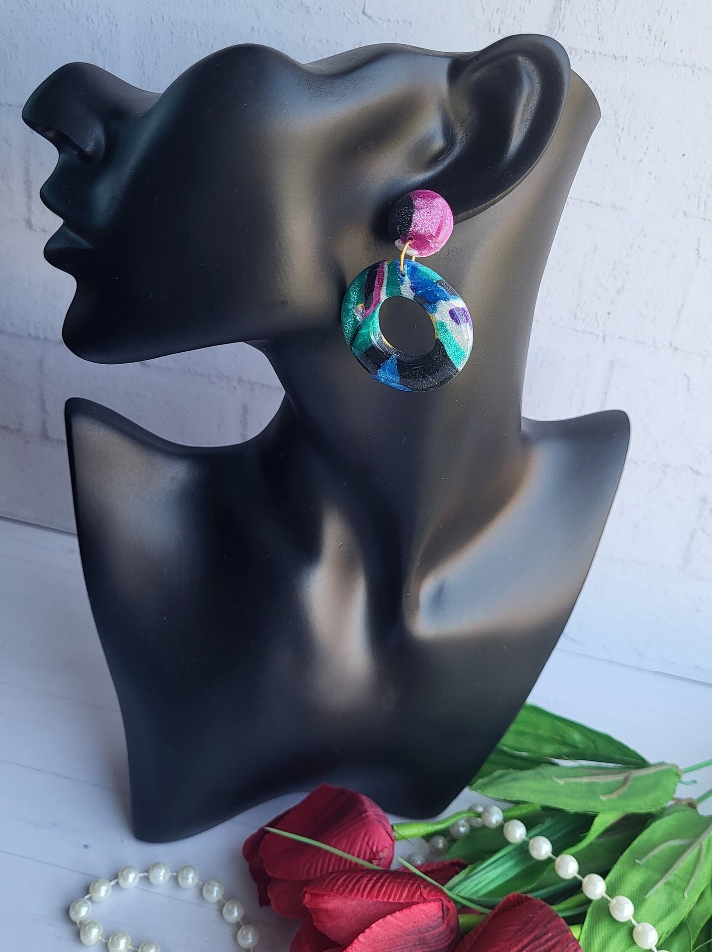 Handmade Multicolor Polymer Clay Earrings with Abstract Design/Colorful Statement Earrings for a Bold Look/