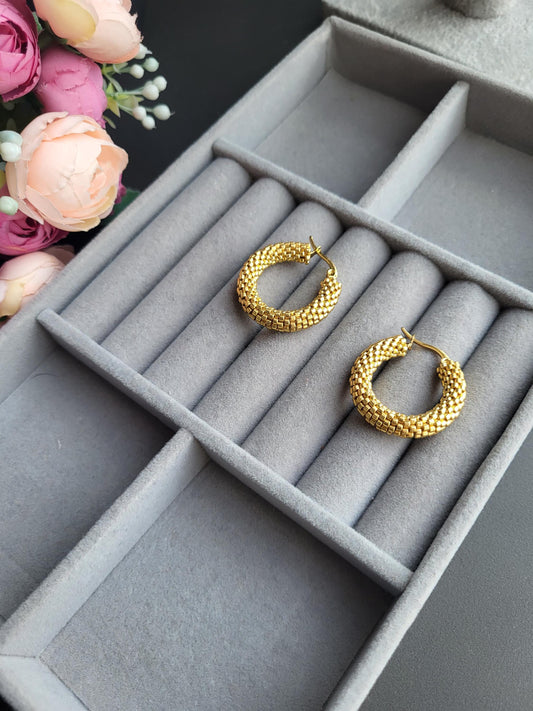 Gold Miyuki Beaded Hoops – Handcrafted Luxury/Artisan Handmade Miyuki Beaded Earrings/Sophisticated Handmade Miyuki Beaded Jewelry