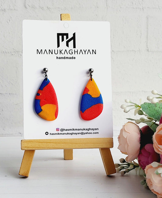 Abstract Colorful Drop Earrings/Statement Art Polymer Earrings/Modern Red and Blue Clay Earrings/