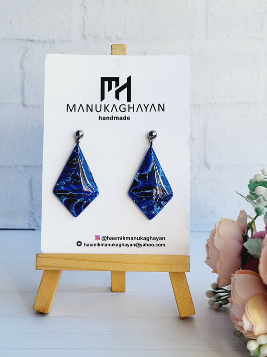 DARK BLUE EARRINGS | Eye Catching Earring | Elegant Earring | Rhombus Earrings | Polymer Clay Handcrafted Comfortable High Quality Earrings