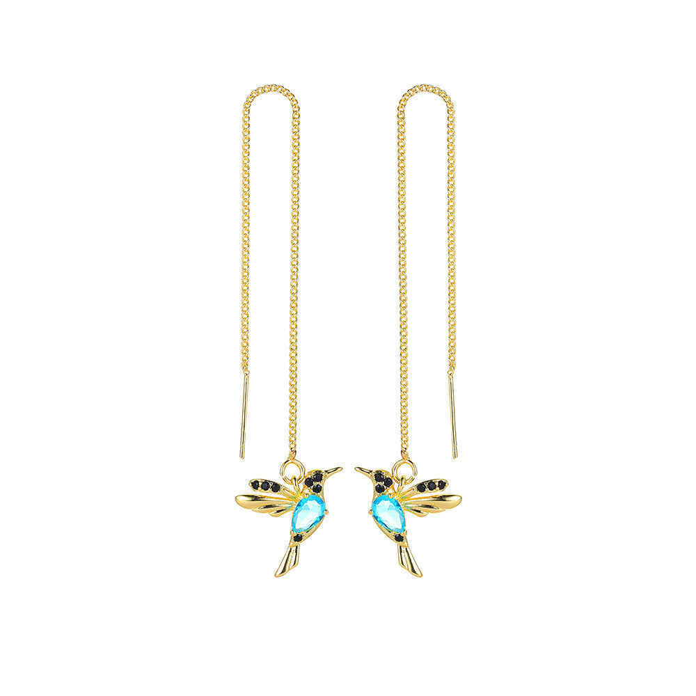 Fashion Jewelry New Unique Little Bird Drop Long Hanging Hummingbird Earrings For Women Elegant Girl Tassel Crystal Pendant Earring Jewelry
