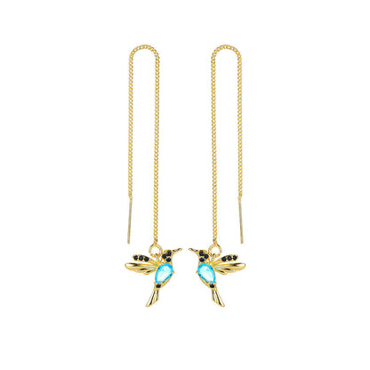 Fashion Jewelry New Unique Little Bird Drop Long Hanging Hummingbird Earrings For Women Elegant Girl Tassel Crystal Pendant Earring Jewelry