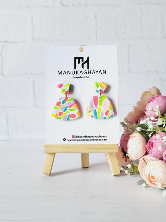 Playful & Chic Polymer Clay Dangles/Unique Hand-Painted Look Earrings/Bright  Bold Handmade Jewelry/Artistic Triangle Drop Earrings