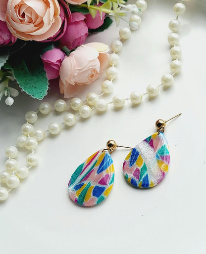 Vibrant Teardrop Polymer Clay Earrings/Colorful Abstract Teardrop Earrings/Eye-Catching Handmade Clay Earrings