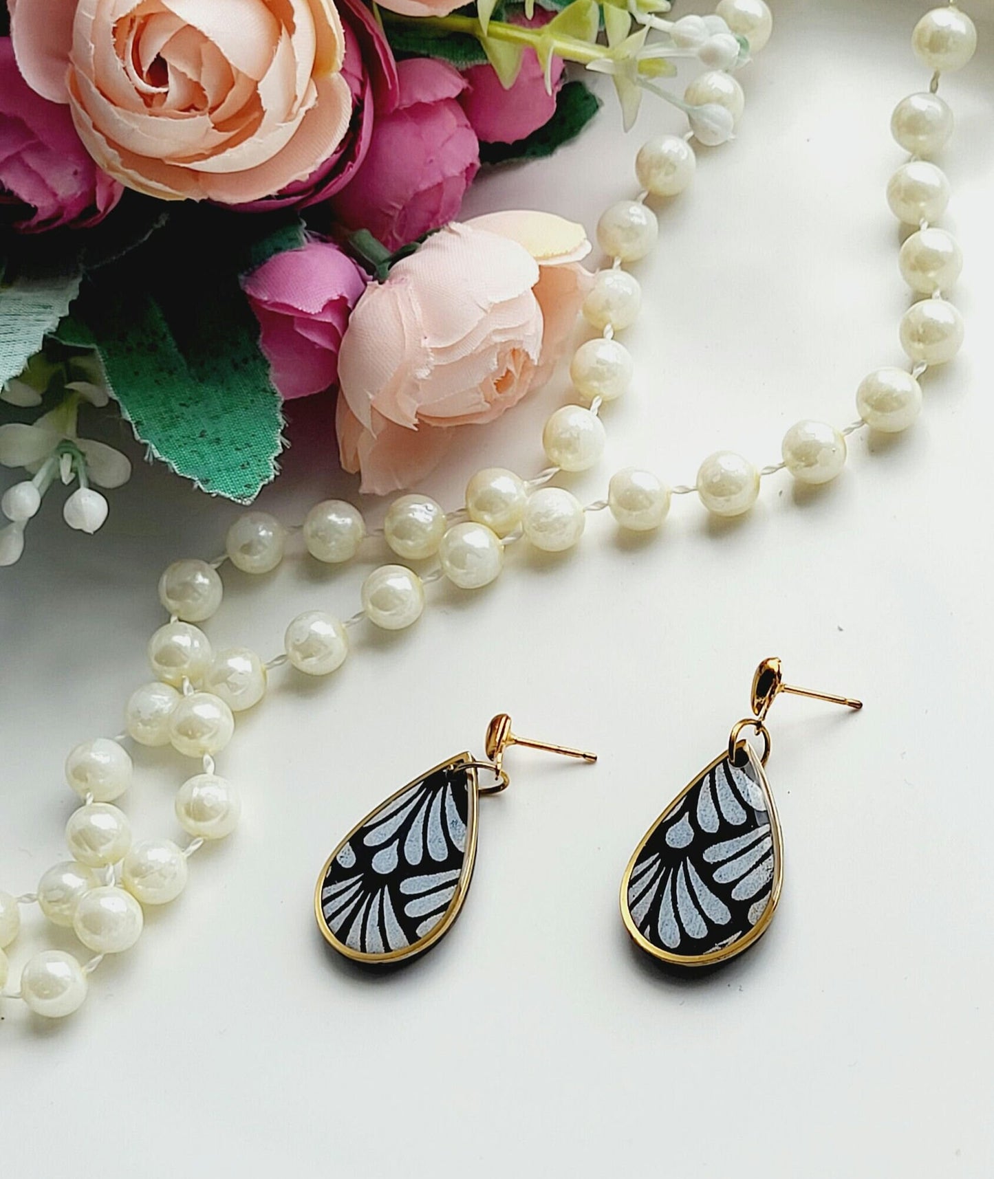 Black and White Polymer Clay Teardrop Earrings | Handmade Minimalist Jewelry | Daily Statement Earrings | Daily Wear Drop Earrings