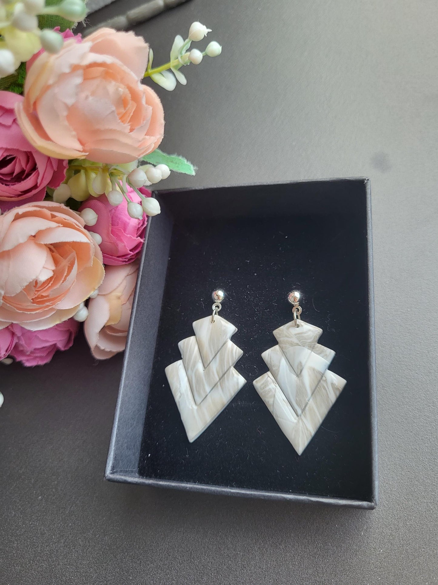 Minimalist Statement Earrings in Neutral Tones/Layered Perfection: Handmade Polymer Clay Earrings