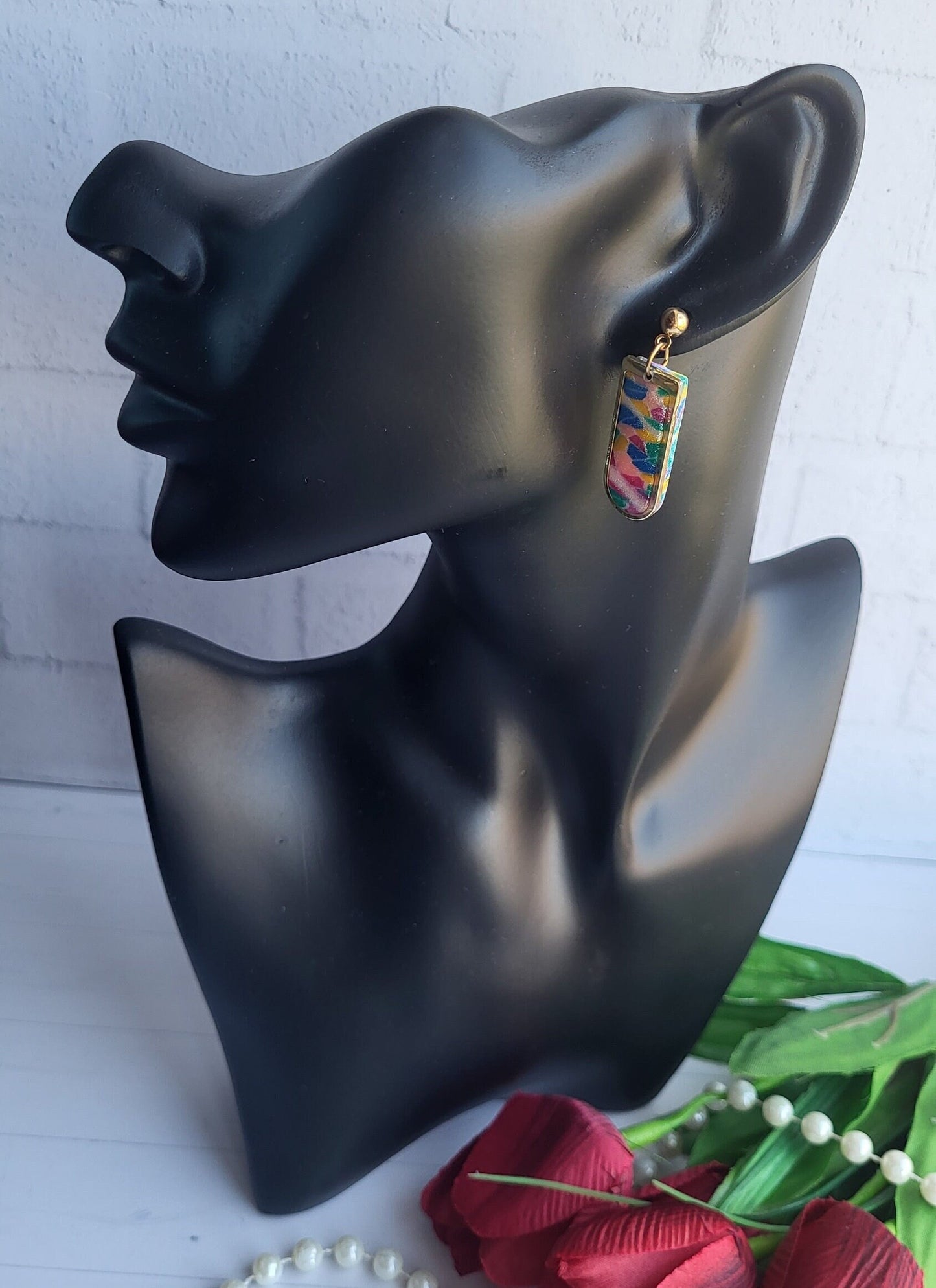 Colorful Mosaic Polymer Clay Earrings/Bold and Bright Mosaic-Inspired Earrings/Playful and Colorful Rectangular Earrings