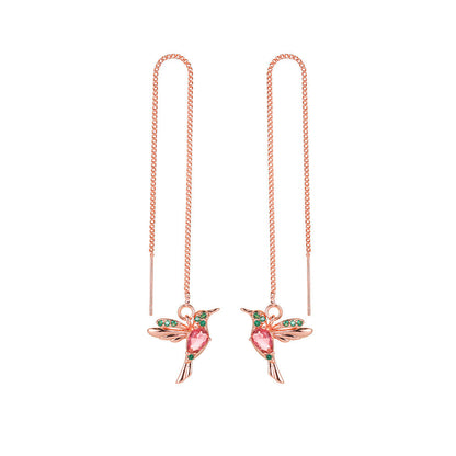 Fashion Jewelry New Unique Little Bird Drop Long Hanging Hummingbird Earrings For Women Elegant Girl Tassel Crystal Pendant Earring Jewelry
