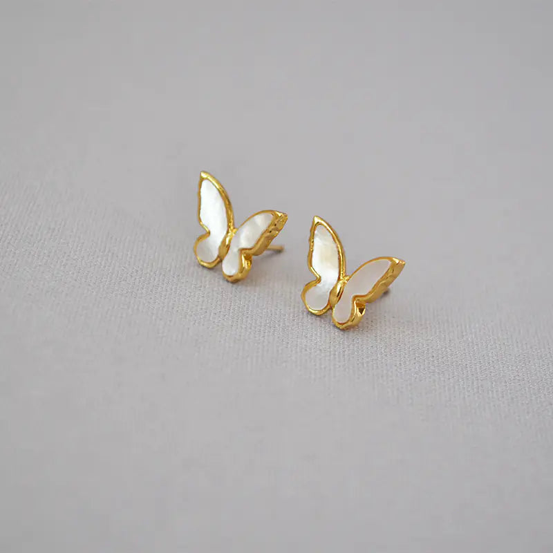 Fashionable Gold-Plated White Shell Butterfly Earrings