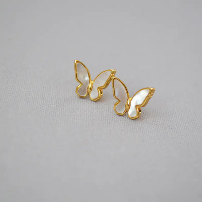 Fashionable Gold-Plated White Shell Butterfly Earrings