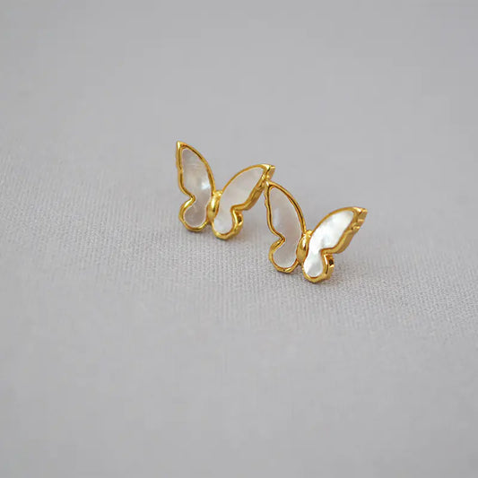 Fashionable Gold-Plated White Shell Butterfly Earrings