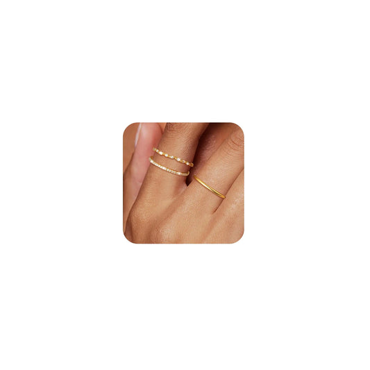 HEVOCY Non Tarnish Gold Ring Set: 3PCS Dainty Stackable Rings for Women Hypoallergenic 14K Gold Plated Thin Thumb Pinky Rings CZ Pave Wedding Band Ring for Women Trendy Gold Jewelry Size 6