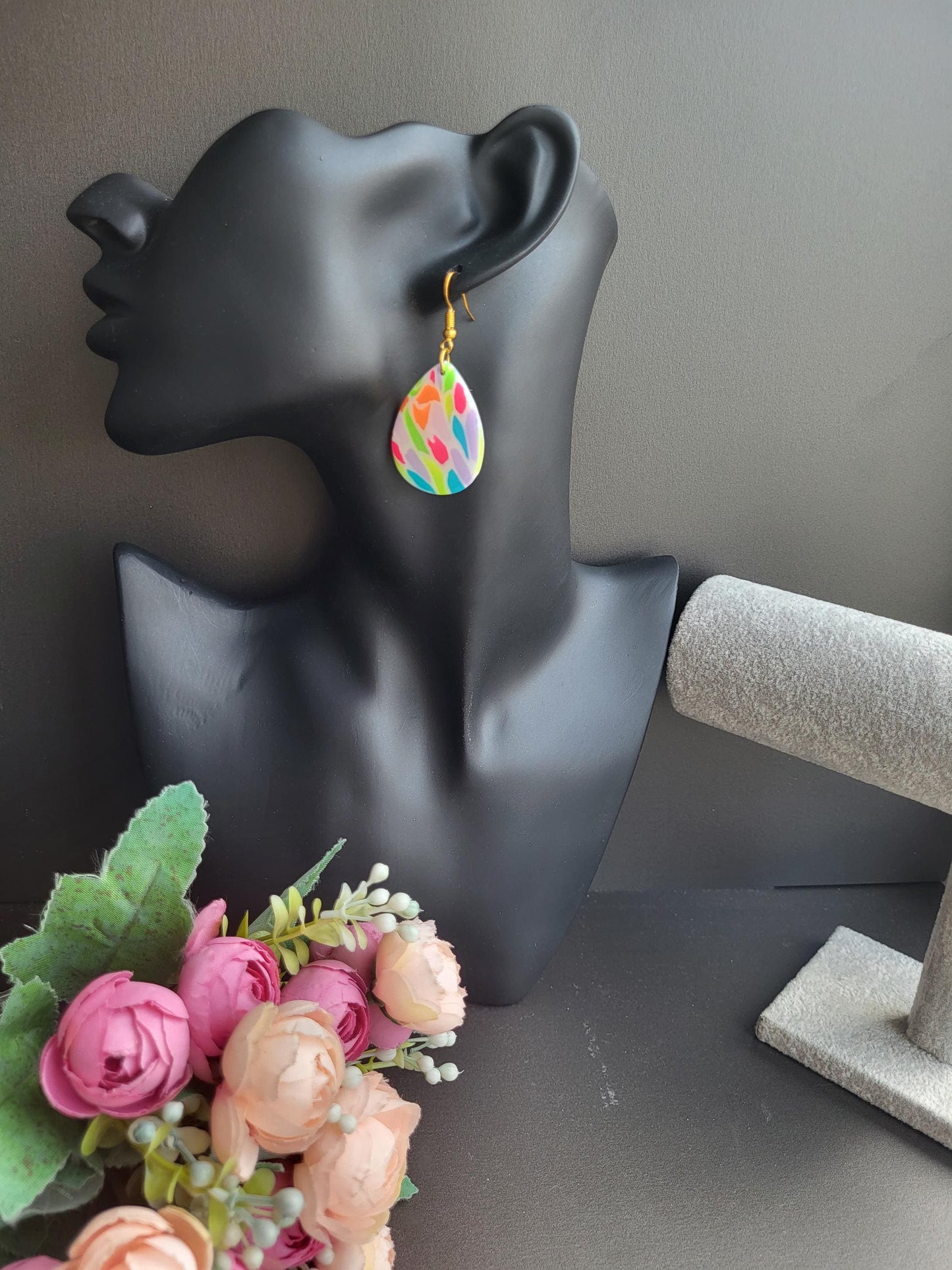 Colorful Handmade Polymer Clay Teardrop Earrings/Vibrant Abstract Polymer Clay Earrings/Handcrafted Color Splash Clay Earrings