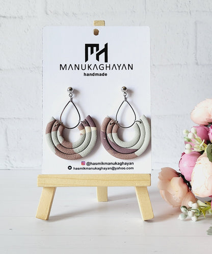 Pastel rainbow earrings/Handmade arc jewelry/Geometric drop earrings/Clay rainbow dangles/Minimalist pastel hoops/Subtle pastel tones