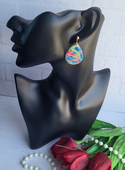 Handmade Teardrop Shaped Polymer Clay Earrings | Vibrant Dangle Statement Earringsy |  Drop earrings | Handmade Jewelry | Dangle Earrings