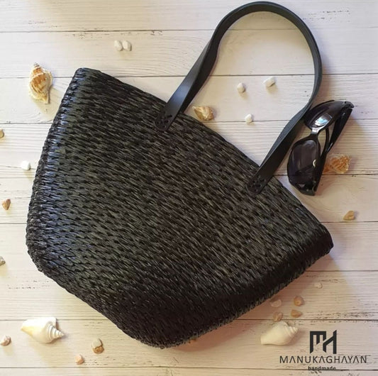 Black Crochet Handmade Bag | Elegant Handwoven Purse | Luxury Knit Shoulder Bag | Big Knitted Color Bag | Women's Stylish Crochet For Bridal