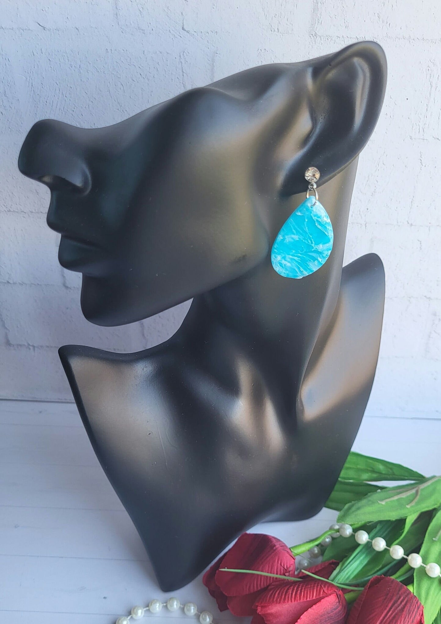 Modern Sky Blue Earrings with a Textured Glossy Finish/Trendy Lightweight Earrings Featuring Bright Blue Polymer Clay