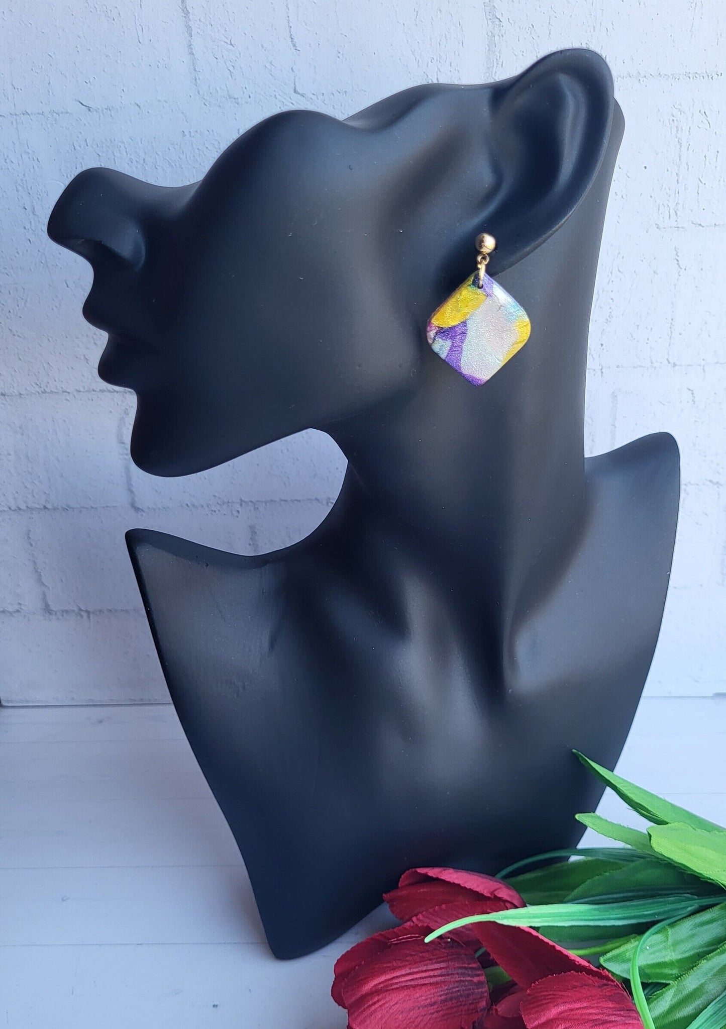 Colorful Art-Inspired Drop Earrings/Unique Hand-Painted Polymer Clay Earrings/Elegant Multicolor Statement Earrings/