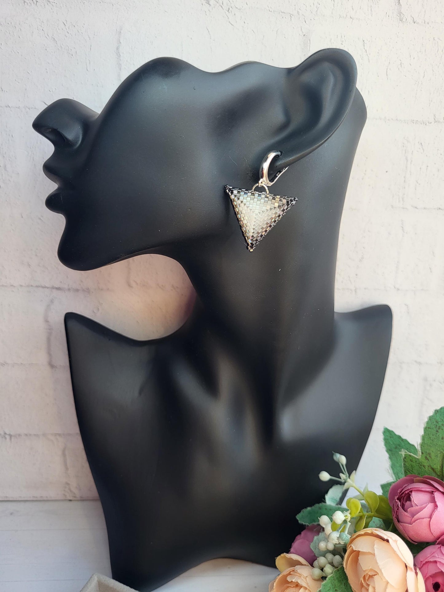 Handmade Shiny Miyuki Beaded Jewelry Set – Earrings and  Bracelet/Handwoven Triangle Earrings and Bracelet – Shiny Beaded Jewelry Set