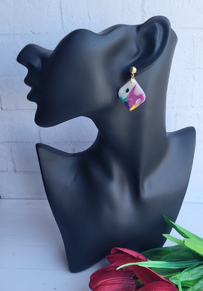 Iridescent Delight Polymer Clay Earrings/Shimmering Hues Handmade Earrings/Pastel Abstract Polymer Jewelry/Geometric Drop Clay Earrings