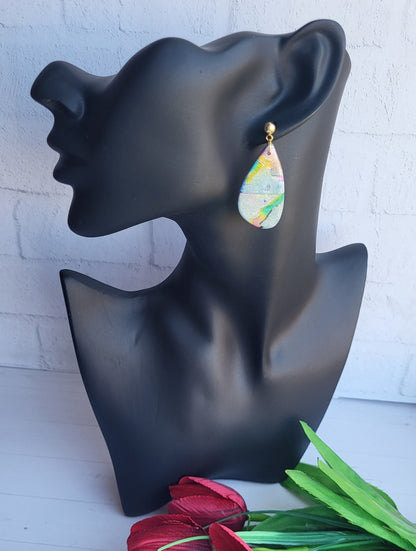 Abstract Watercolor Drop Earrings/Handmade Polymer Clay Dangle/Lightweight Handmade Accessories/Multicolor Artistic Clay Drops