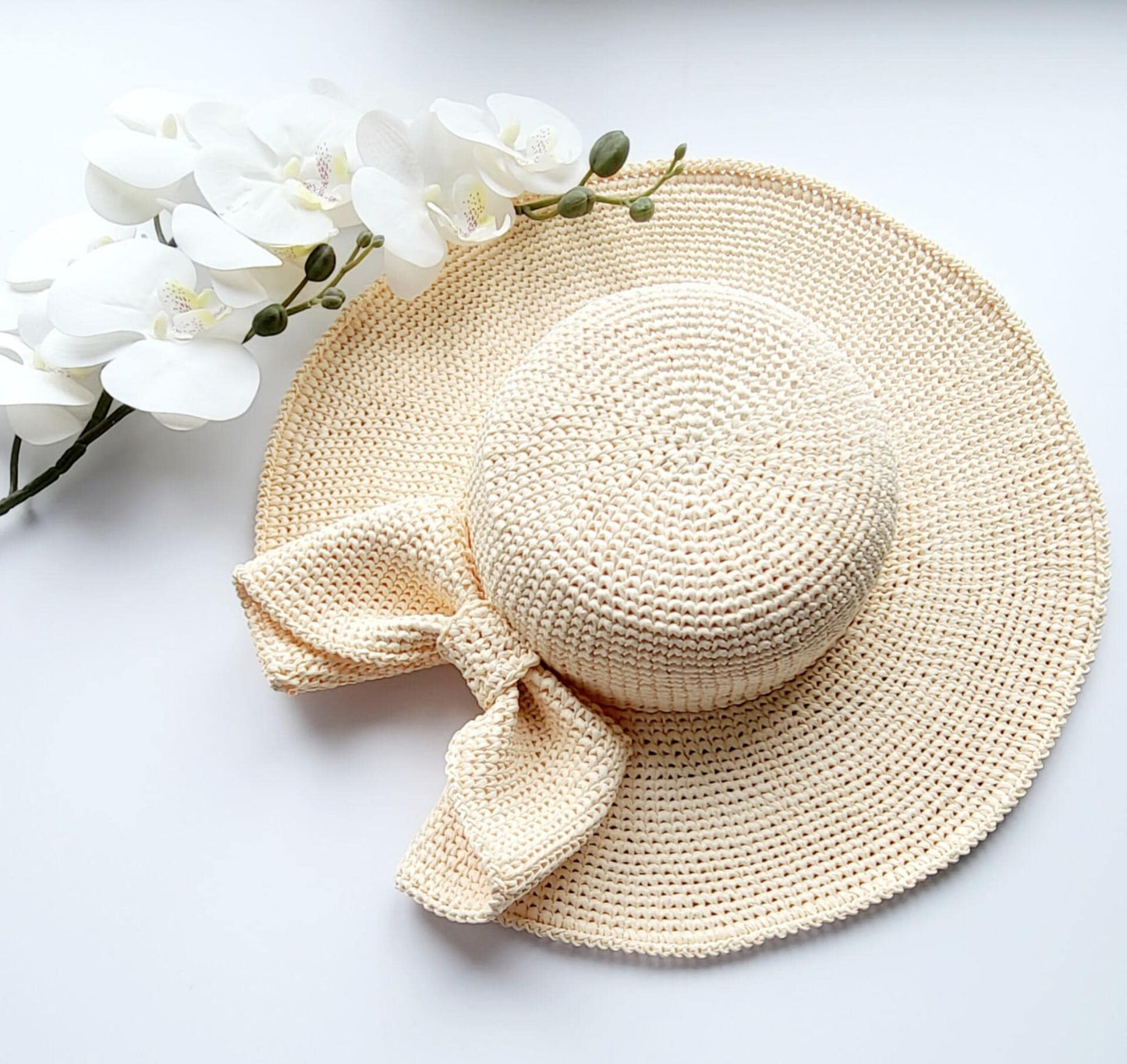 Handmade Women's Crochet Raffia Fedora Hat with Bow | Large Brim Sun Hat for Summer | Stylish Fedora Hat | Women's Bow Hat | Capeline Hat