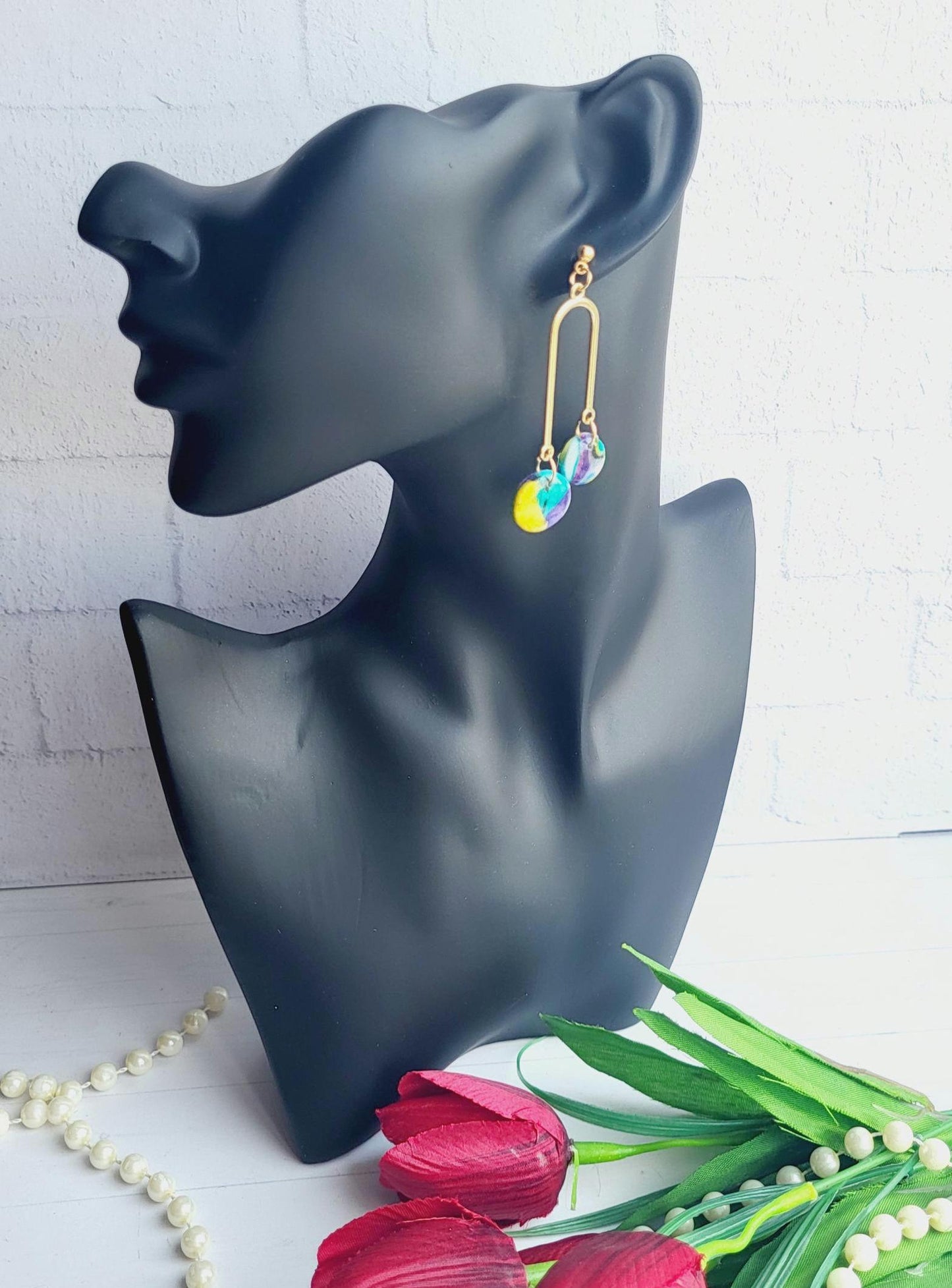 U Shaped Dangle Earrings | Abstract Polymer Clay Arch Earrings | Handmade Statement Jewelry for Women | Modern Geometric Gift for Her