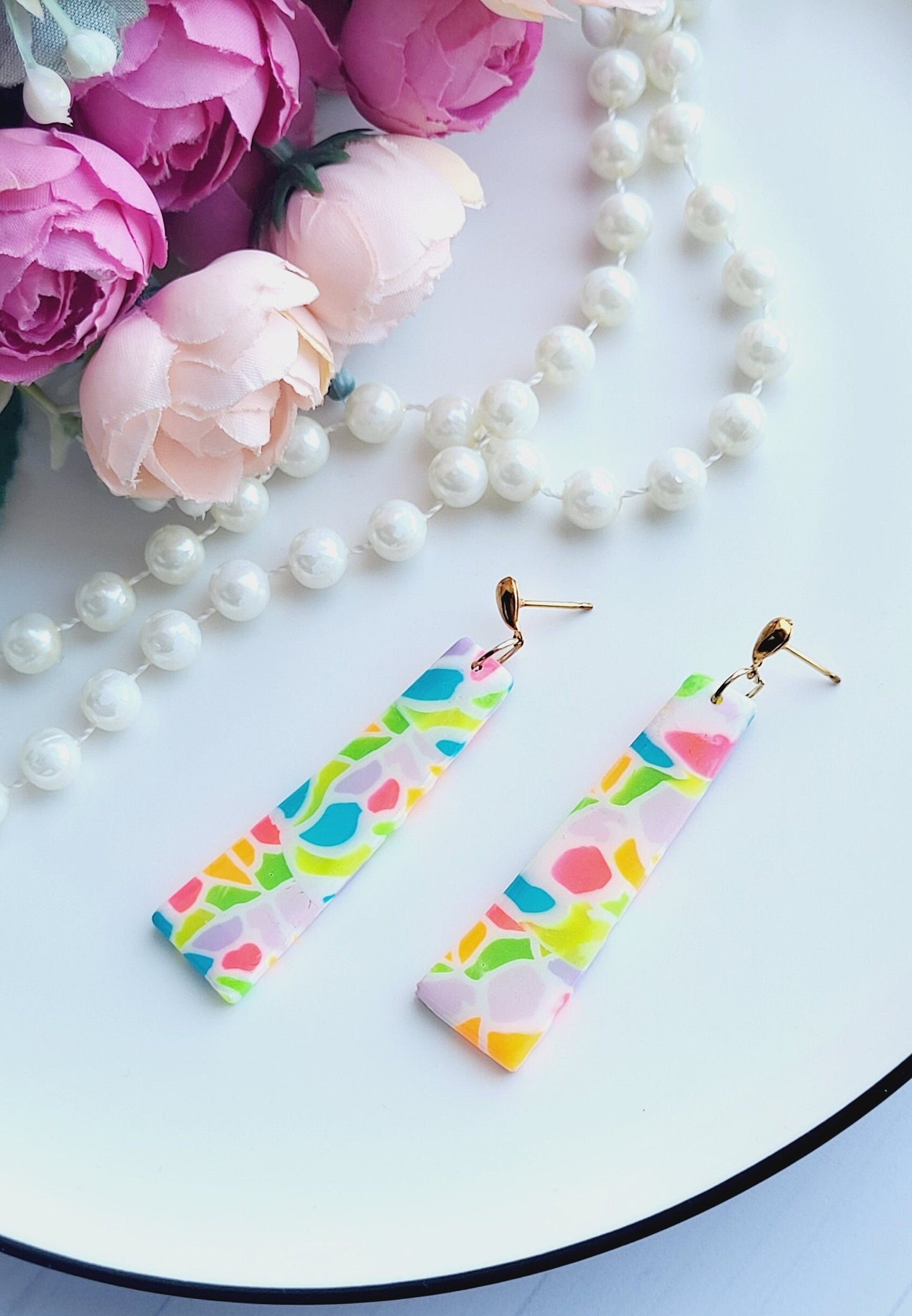 Geometric Polymer Clay Earrings in Playful Colors/Modern Geometric Earrings with Bright Patterns/Colorful Abstract Polymer Clay Earrings