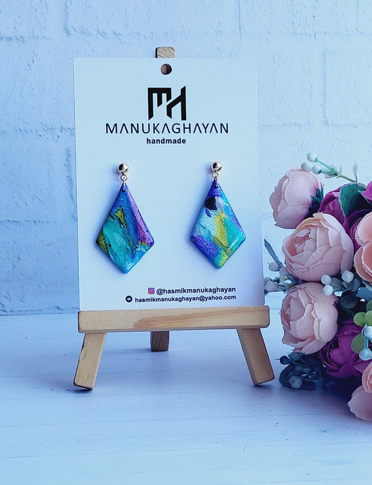 Abstract Geometric Earrings/Colorful Clay Diamonds/Handmade Artisan Jewelry/Multi-Hued Statement Dangles