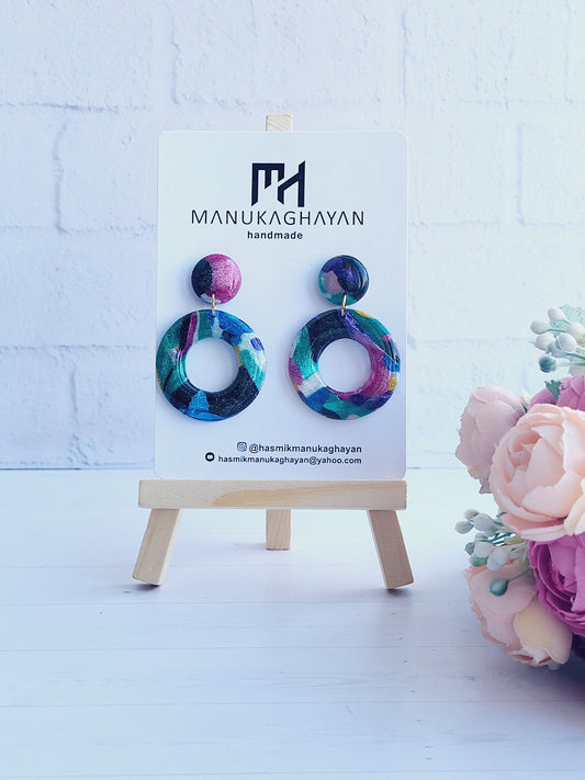 Handmade Multicolor Polymer Clay Earrings with Abstract Design/Colorful Statement Earrings for a Bold Look/