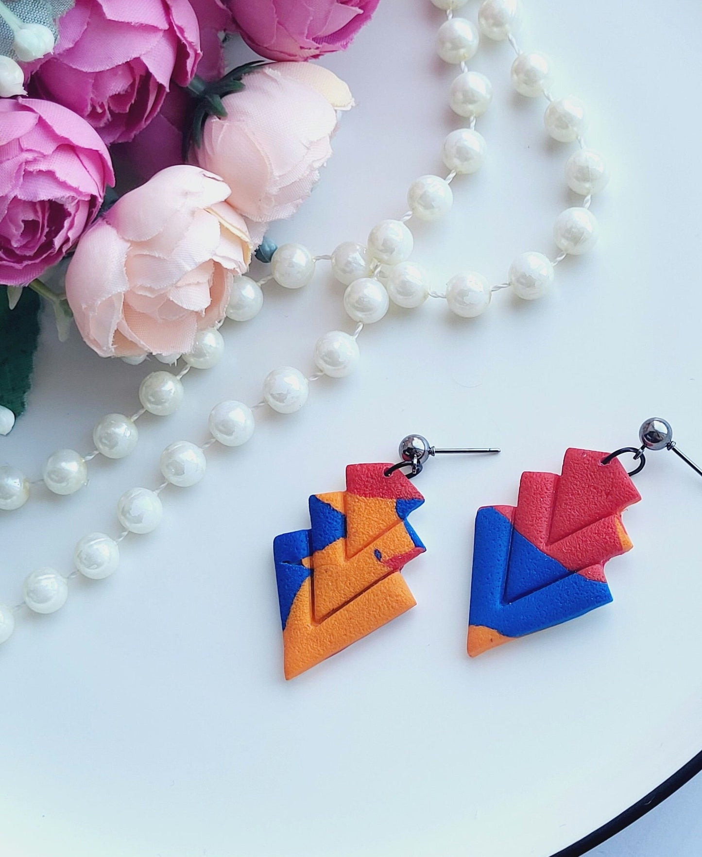 Layered Chevron Statement Earrings/Playful Abstract Layered Earrings/Unique Chevron Shaped Earrings