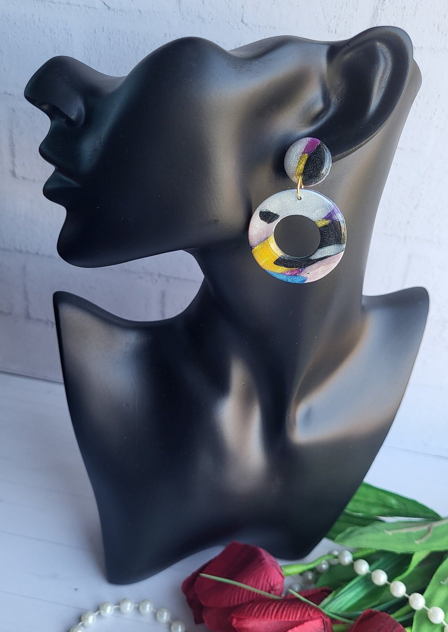 Colorful Geometric Drop Earrings in Polymer Clay/Modern Abstract Jewelry: Polymer Clay Earrings/Color-Pop Handmade Earrings for Bold Style