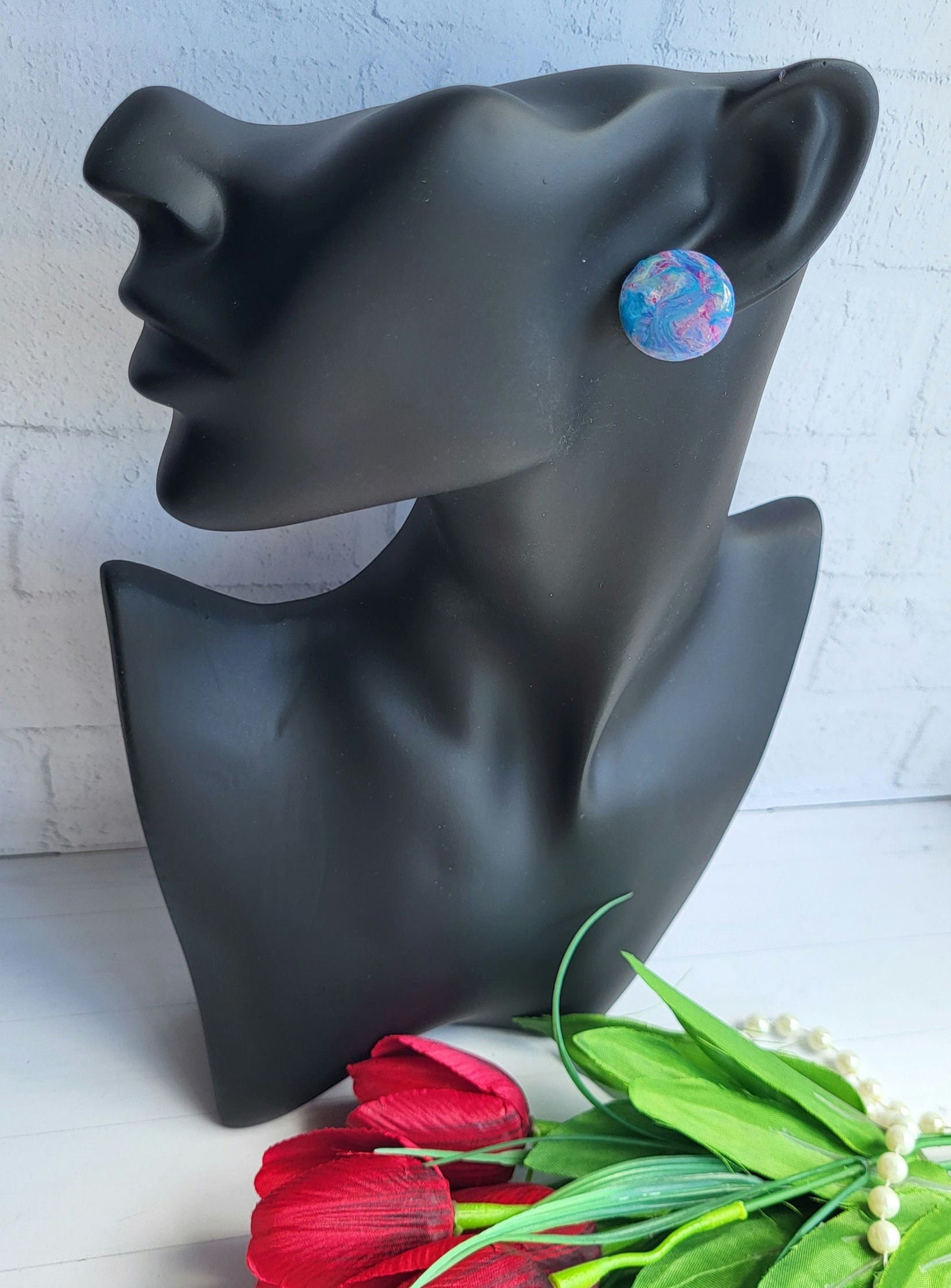 Galaxy-Inspired Round Polymer Clay Earrings/Round Polymer Clay Galaxy Studs/Deep Space Inspired Earrings