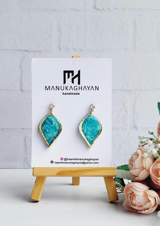 Handmade Polymer Clay Leaf Dangle Earrings | Leaf Shape Statement Jewelry | Handmade Nature Inspired Leaf Earrings | Botanical Themed Earing