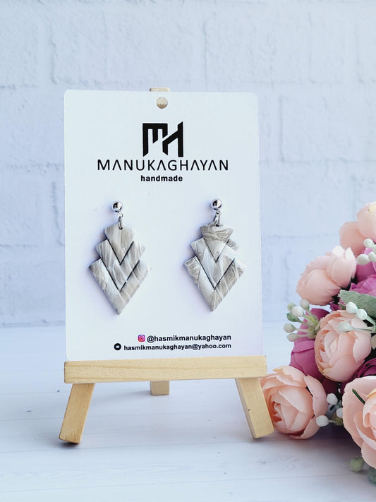 Minimalist Statement Earrings in Neutral Tones/Layered Perfection: Handmade Polymer Clay Earrings