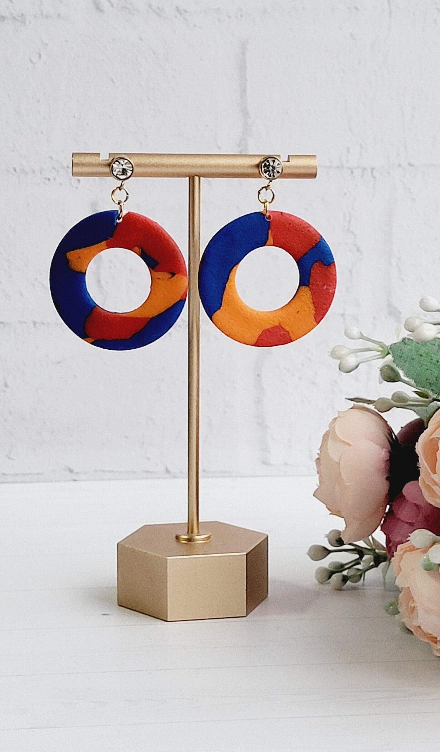 Handmade Colourful Clay Abstract Dangle Earrings | Colourful Geometric Earrings | Elegant  Round Summer Wedding Earrings | Bold Earrings
