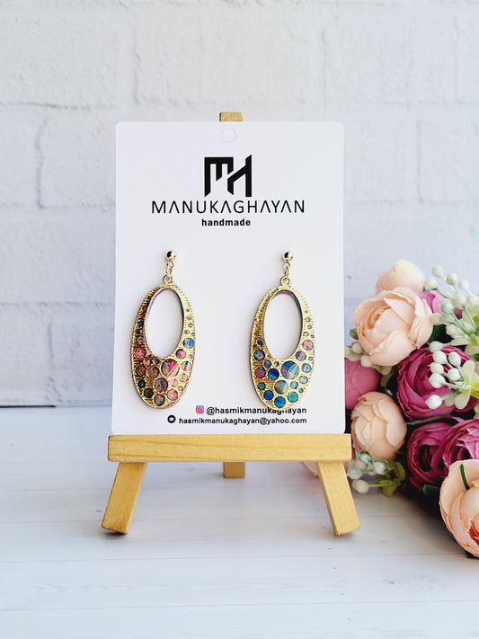 Oval Shape Minimalist Polymer Clay Earrings | Statement Drop Earrings | Glamorous Pink White Oval Earrings | Handmade Jewelry Gift for Her