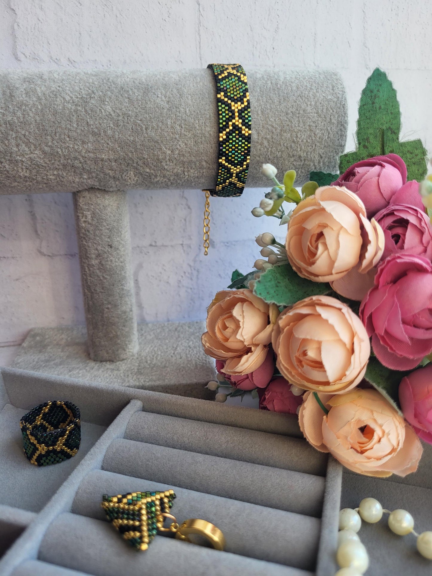 Handmade High-Quality Snake Print Beaded Jewelry Set