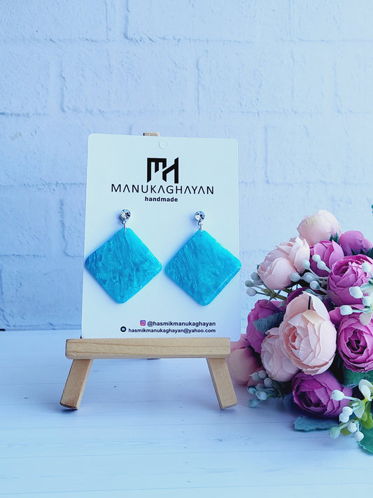 Ocean Blue Square Polymer Clay Earrings/Bold Blue Statement Clay Earrings/Modern Geometric Polymer Earrings/Sky Blue Handmade Earrings