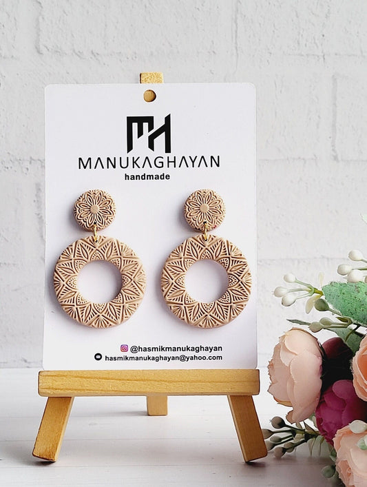 Polymer Clay Round Earring Charms | Geometric Circle Statement Earrings | Handcrafted Natural Clay Jewelry | Lightweight Everyday Earrings