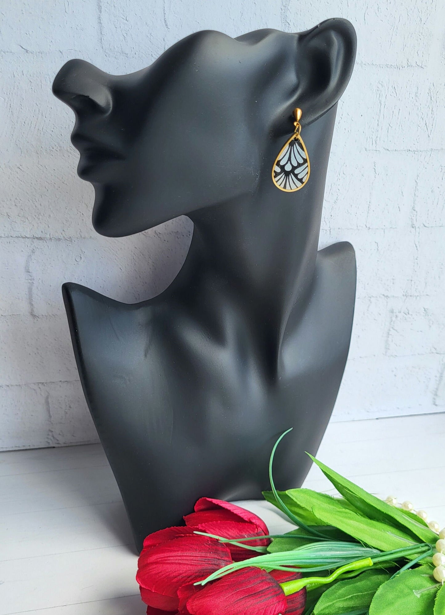 Black and White Polymer Clay Teardrop Earrings | Handmade Minimalist Jewelry | Daily Statement Earrings | Daily Wear Drop Earrings
