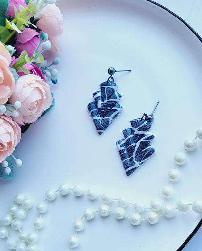 Monochrome Leaf-Inspired Polymer Clay Earrings/Geometric Textured Polymer Clay Earrings/Unique Sculpted Clay Statement Earrings