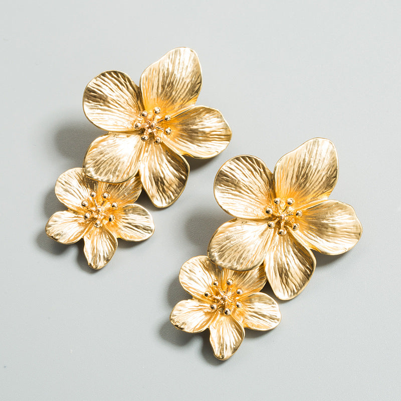 Gold Petal Flower Earrings for Women