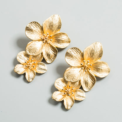 Gold Petal Flower Earrings for Women