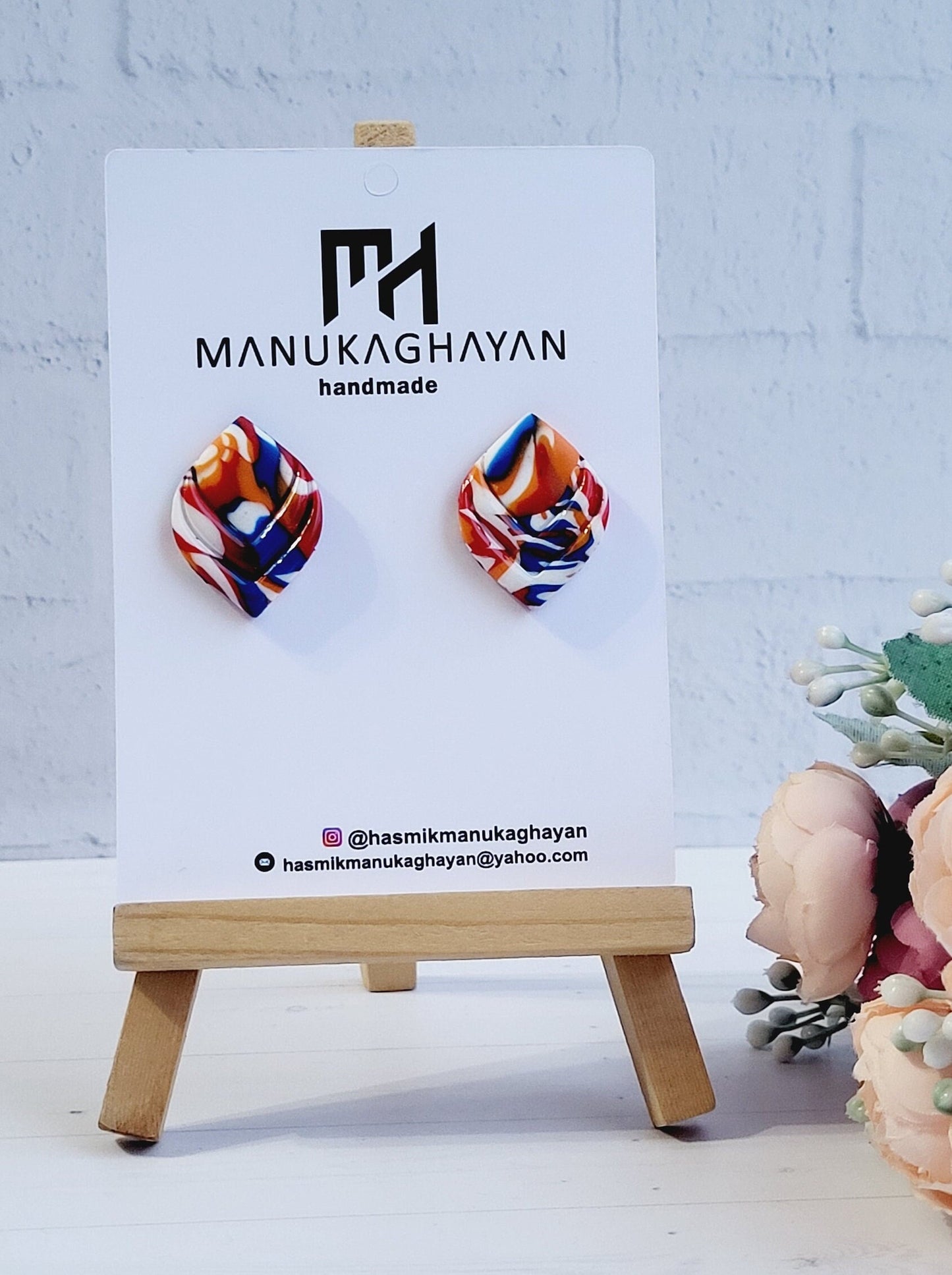 Abstract Design Stud Earrings in Vibrant Polymer Clay/Artistic Square Earrings with Multicolored Patterns