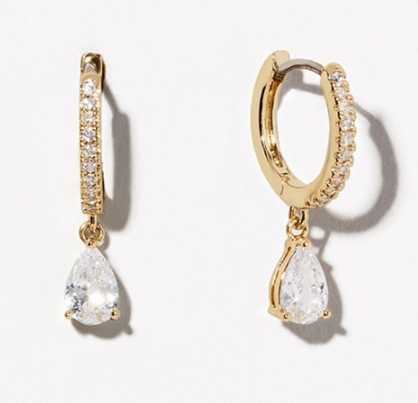 18K Gold Plated Short Hoop Earrings with Pendant