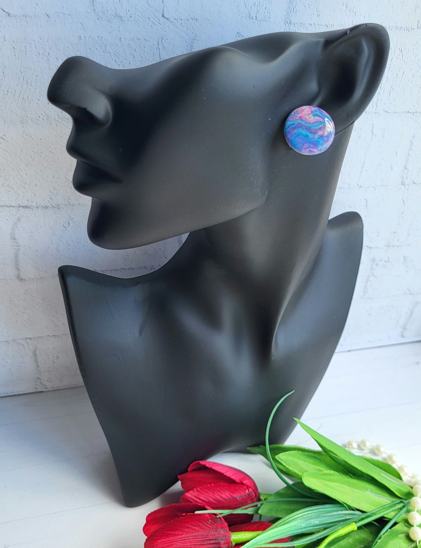 Galaxy-Inspired Round Polymer Clay Earrings/Round Polymer Clay Galaxy Studs/Deep Space Inspired Earrings