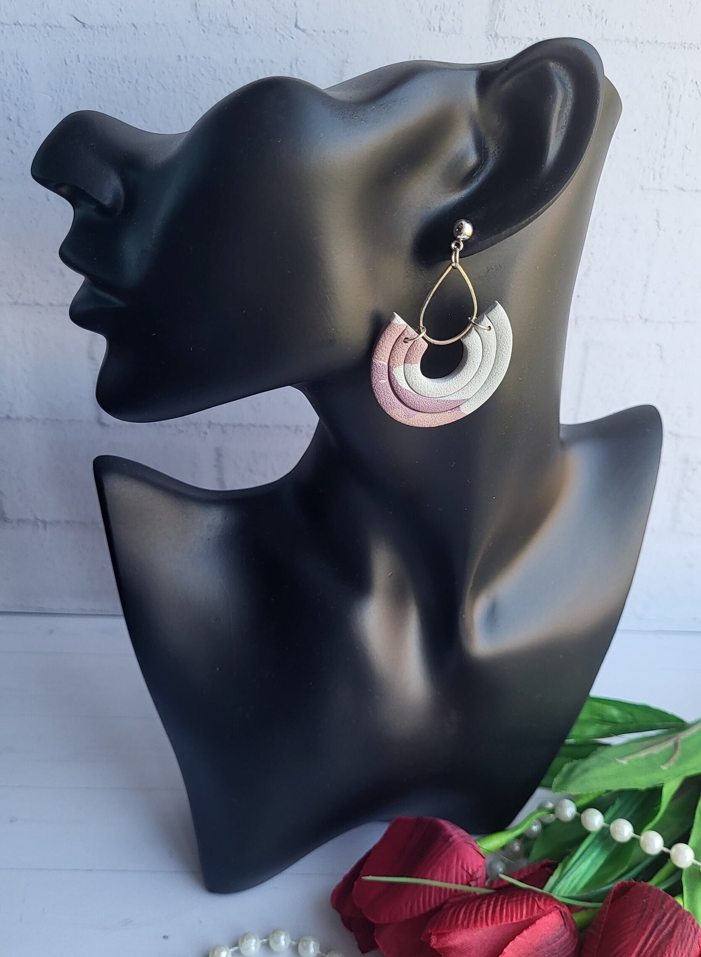 Pastel rainbow earrings/Handmade arc jewelry/Geometric drop earrings/Clay rainbow dangles/Minimalist pastel hoops/Subtle pastel tones
