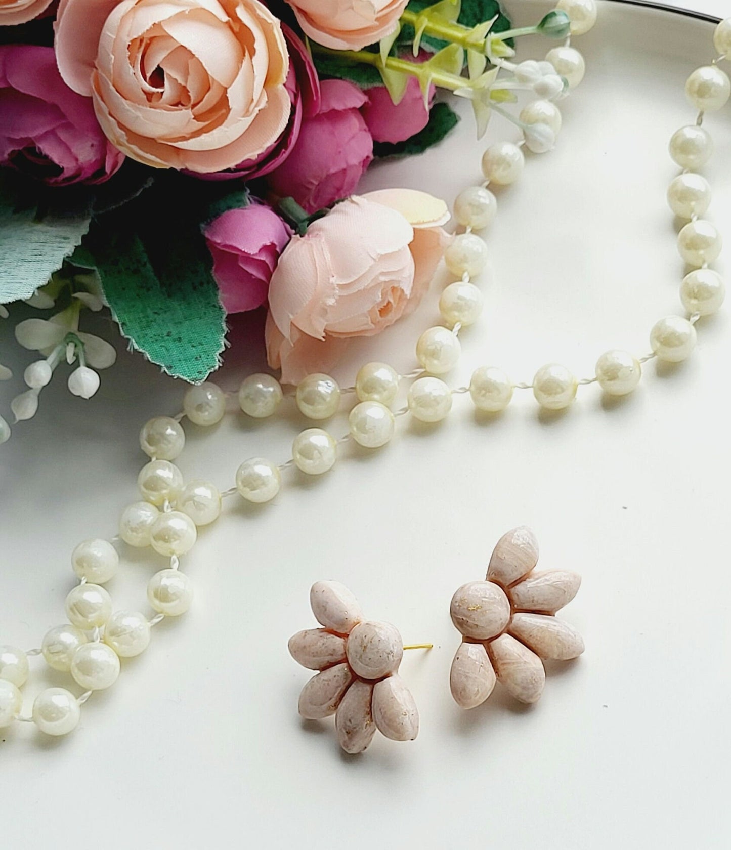 Soft Toned Floral Polymer Clay Earrings/Handmade Flower-Shaped Polymer Clay Stud Earrings/Minimalist Floral-Inspired Polymer Clay Earrings/
