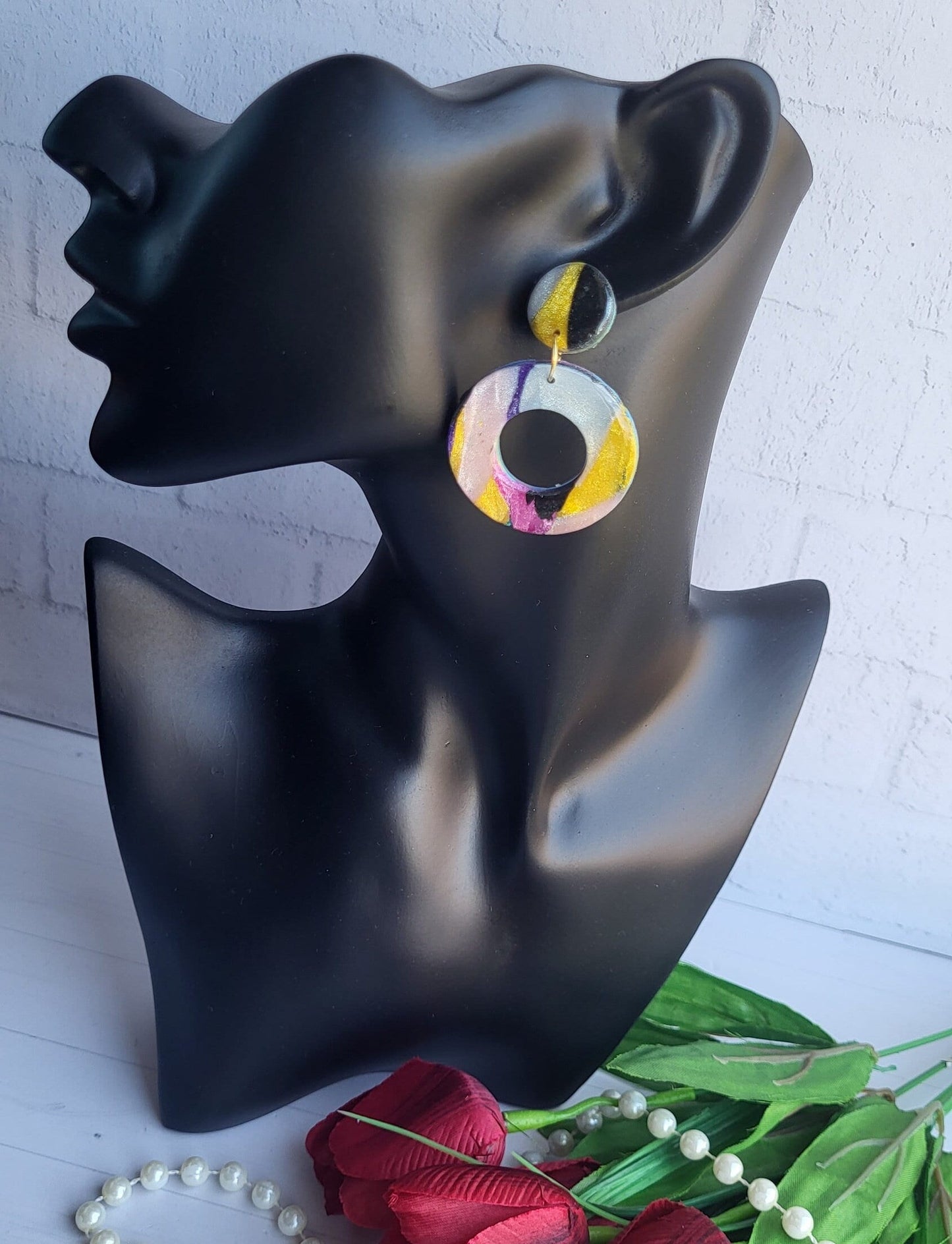 Colorful Geometric Drop Earrings in Polymer Clay/Modern Abstract Jewelry: Polymer Clay Earrings/Color-Pop Handmade Earrings for Bold Style
